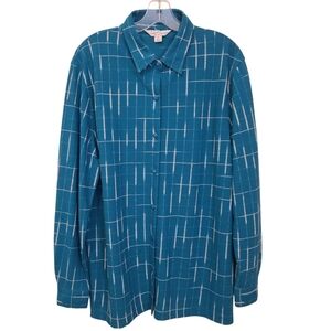 Stunning Vintage Teal Checkered Button-Up Shirt Medium